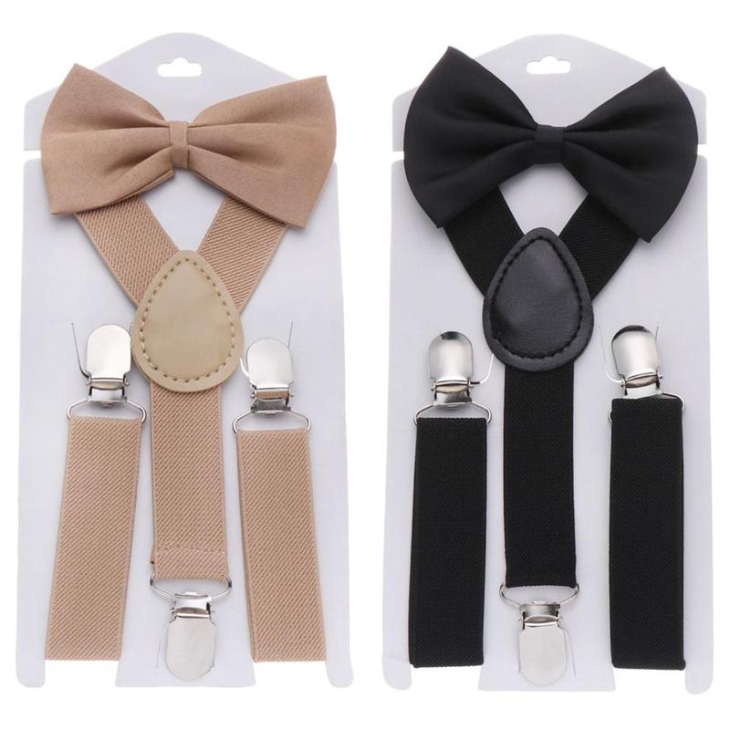 Product Introduction of 2 Sets Gifts Charming Solid Color Hair Bow Set Baby Clip-on Adjustable Elastic Braces Kids Suspenders Cow Tie Belts Printed Bow Tie 16