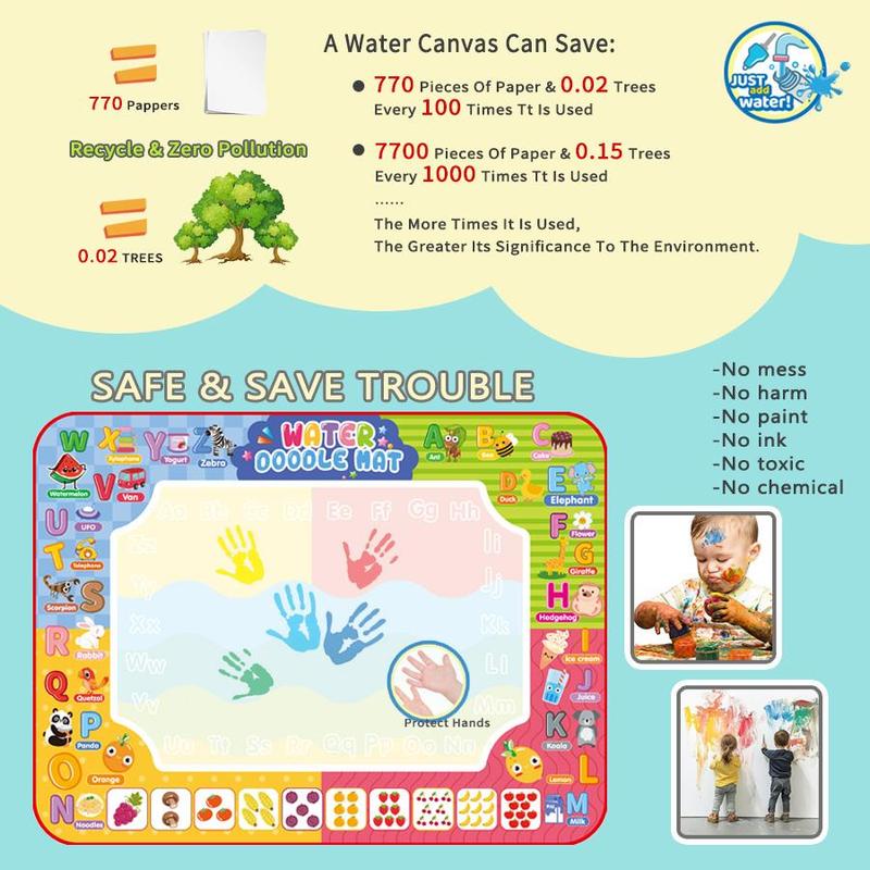 2 in 1 Water Doodle Mat, 1 Set Large Water Painting Doodle Drawing Mat, Throwing Ball Toy Design on the Back, Suitable for Parent Interaction 8