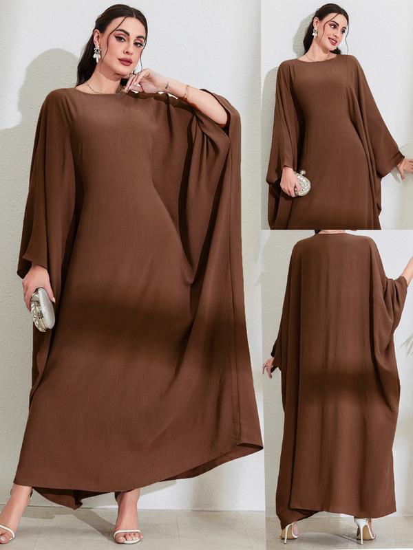 Product Introduction of Discount New Muslim Middle East Arab Maxi Dress Bandage Batwing Sleeve round Neck Fashion Elegant Dress Robe 2
