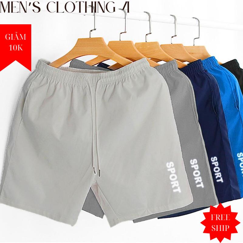 [GIÁ RẺ ] COMBO 5 quần đùi nam mặc nhà, in logo, kiểu dáng Sport - chất vải gió co giãn - cạp chun có dây rút XD- Men's Clothing 4 polo the Áo Menswear quần  short  nam quần  đùi  nam  vải  thun  lạnh