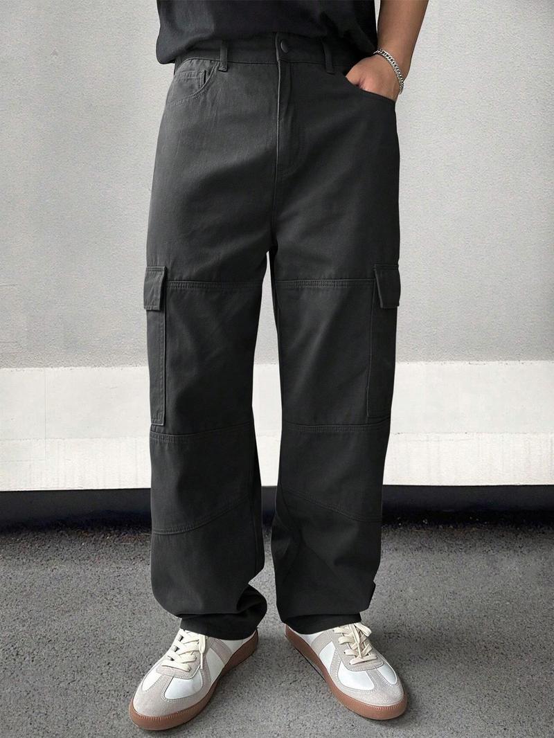 Product Introduction of Men's Solid Flap Pocket Cargo Pants, Regular Fit Casual Street Fashion Comfy Trousers for Daily Wear, Men's Bottoms for All Seasons 8