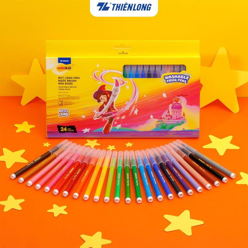 SWM-C011/AK Bút lông 24 màu rửa được - Washable Brush Fiber Pen Thiên Long Colokit - Nhân vật Futy Akooland