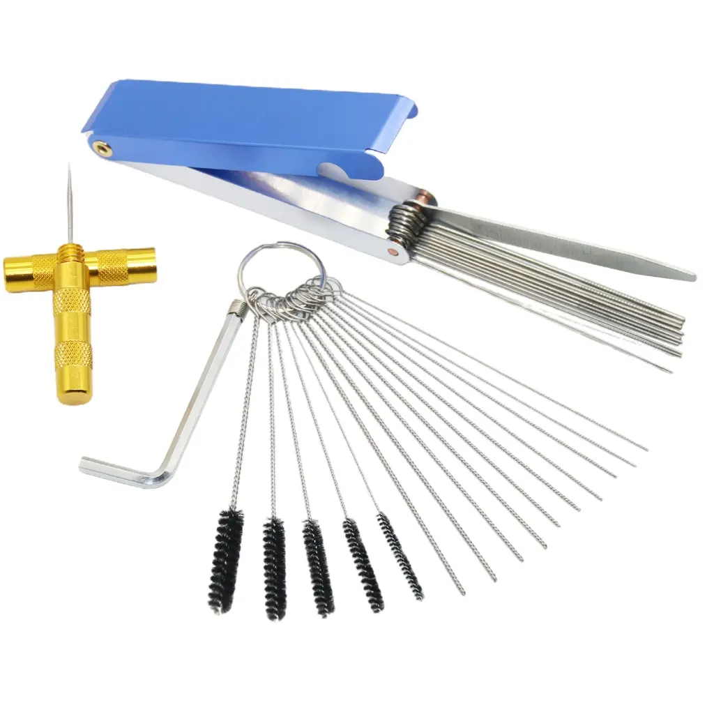 Bộ bảo trì bộ chế hòa khí hoàn chỉnh, 1 bộ, 5 bàn chải, 1 cờ lê, 10 dây, Công cụ mài, Bộ dụng cụ nhôm, Thích hợp cho ô tô