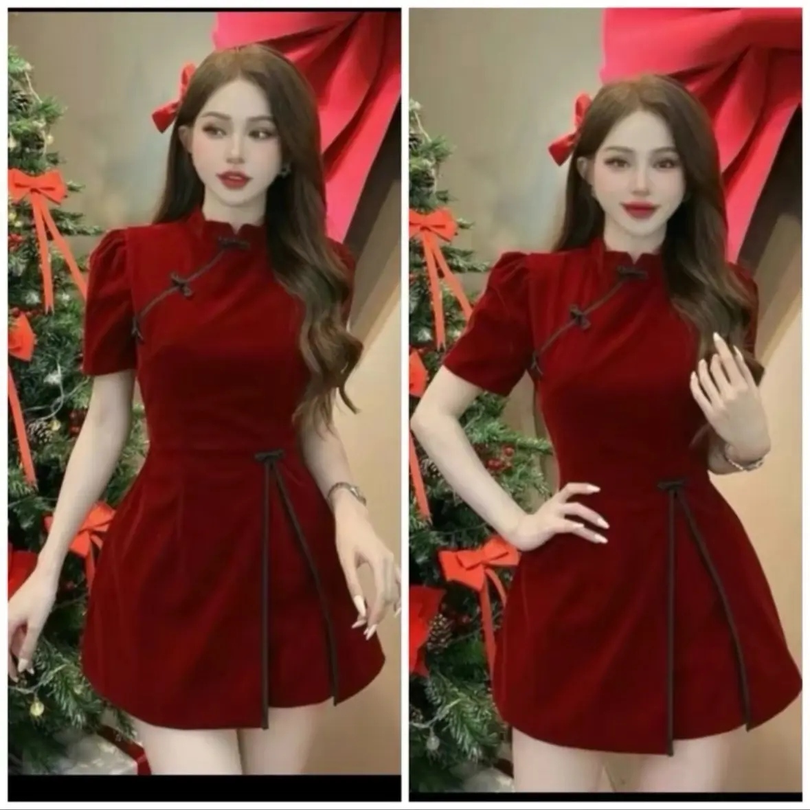 SET SƯỜN XÁM NHUNG BIGSIZE ĐÍNH NÚT MÂY TAY NGẮN