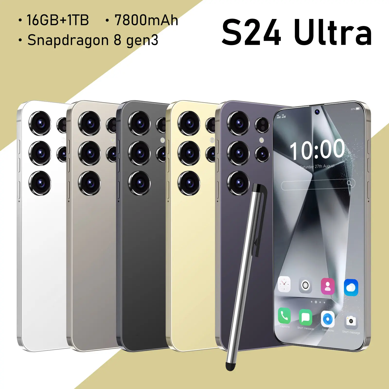 Mobile Phone S24 Ultra 6.6 Inch Incell Screen 2 16GB Smart High Performance Large Screen Android Mobile Phone 8000 MA Battery