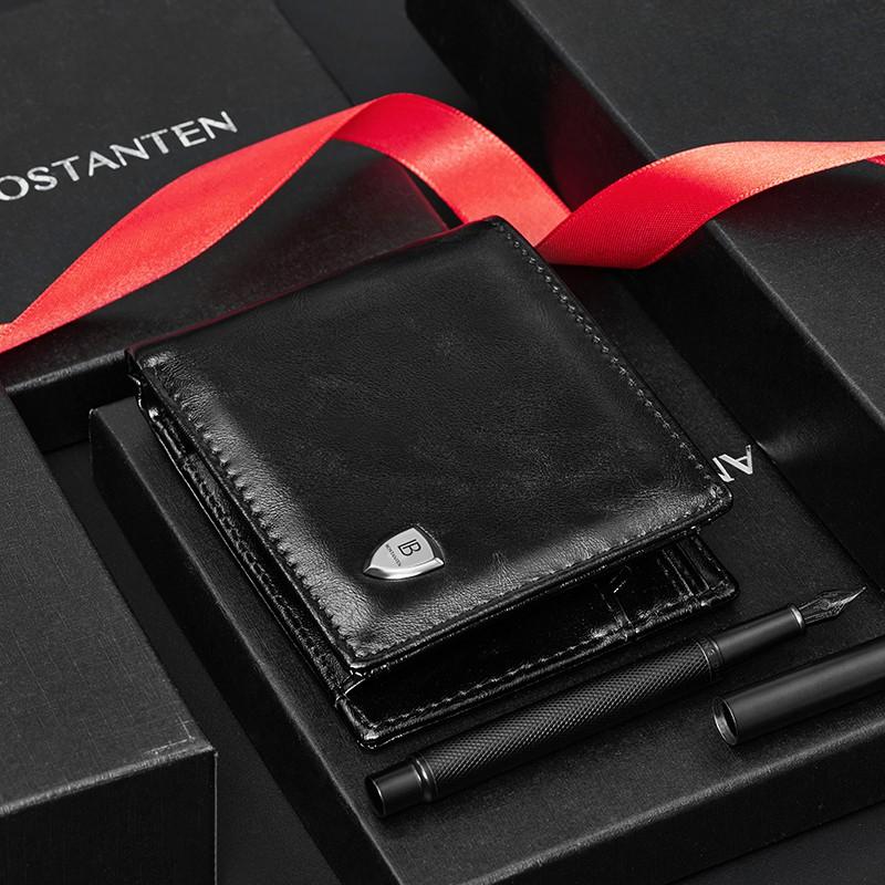 BOSTANTEN Dompet Pria Koin Ritsleting Kulit PU Tiga Kali Lipat Hitam/Coklat/Kopi 1