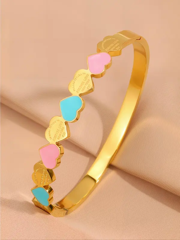 Stainless Steel Heart Decor Bangle, Fashionable Jewelry for Women & Girls, Trendy All-match & Exquisite Jewelry for Birthday Gift 2