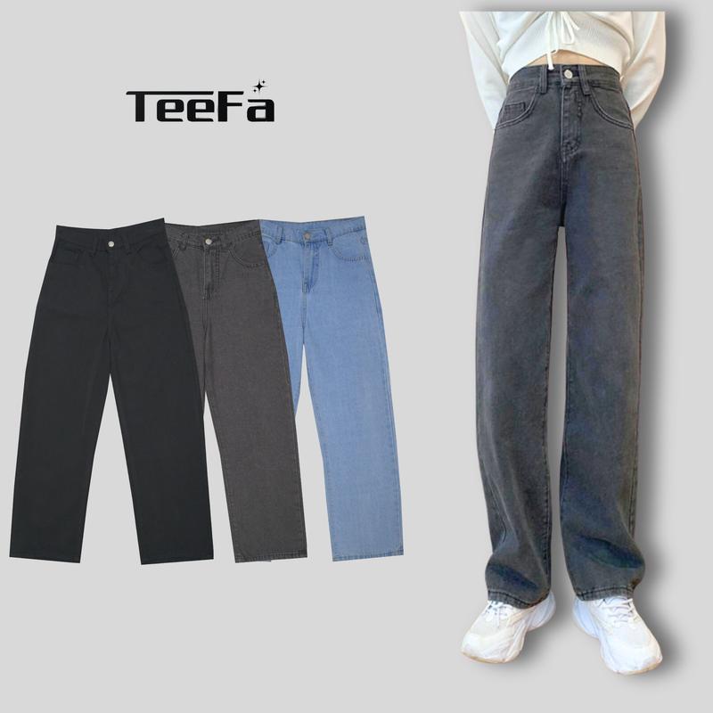 Quần Jean ống rộng nữ, Quần bò nữ ống đứng lưng cao dáng suông rộng Ulzzang TR03 phong cách hot hit 2023 Pants Denim Women Có Túi quần  bò size xs