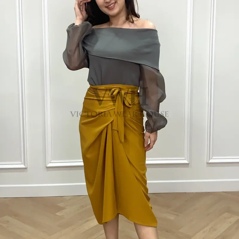 (Victoria Wear House) Diane Off Shoulder Blouse Baju Atasan Sabrina Lengan Balon Bahan Scuba Organza Pakaian  Wanita 5