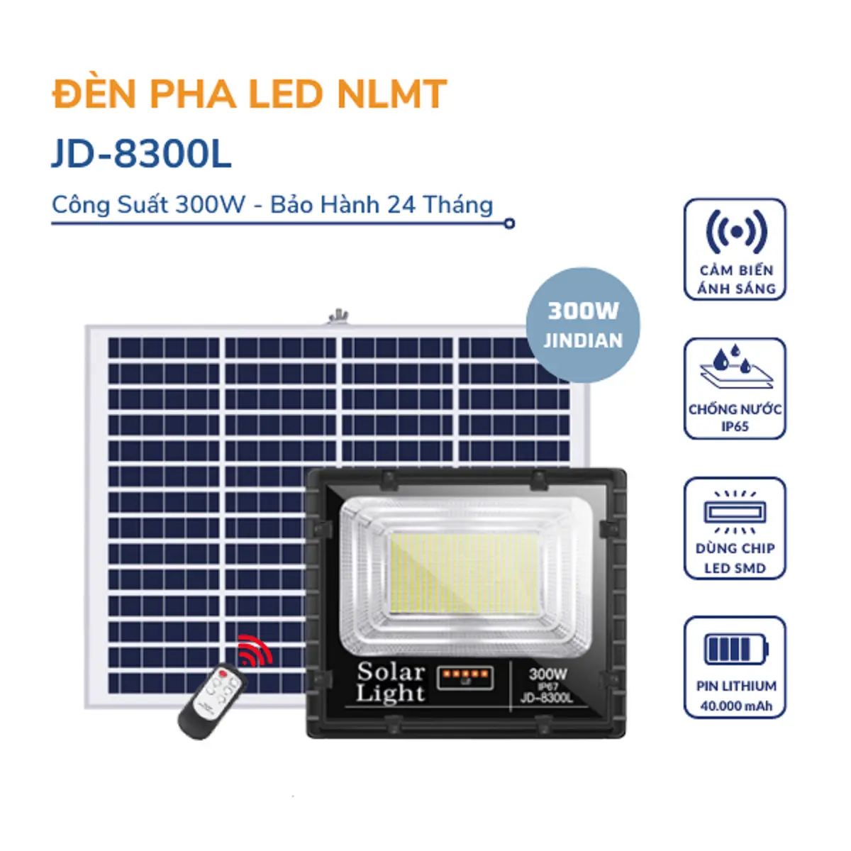 ĐÈN NĂNG LƯỢNG MẶT TRỜI 300W JINDIAN JD-8300L