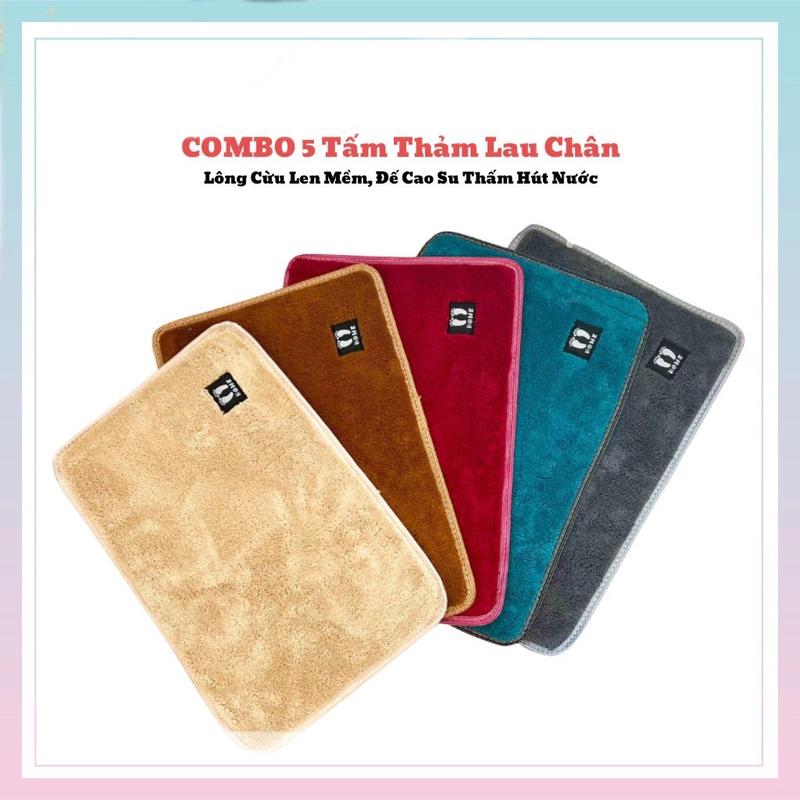   Combo  5 Thảm Lau Chân Nhà Tắm Thảm Chùi Chân Nhà Bếp Lông Cừu Len Mềm Đế Cao Su Thấm Hút Nước Chống Trượt 