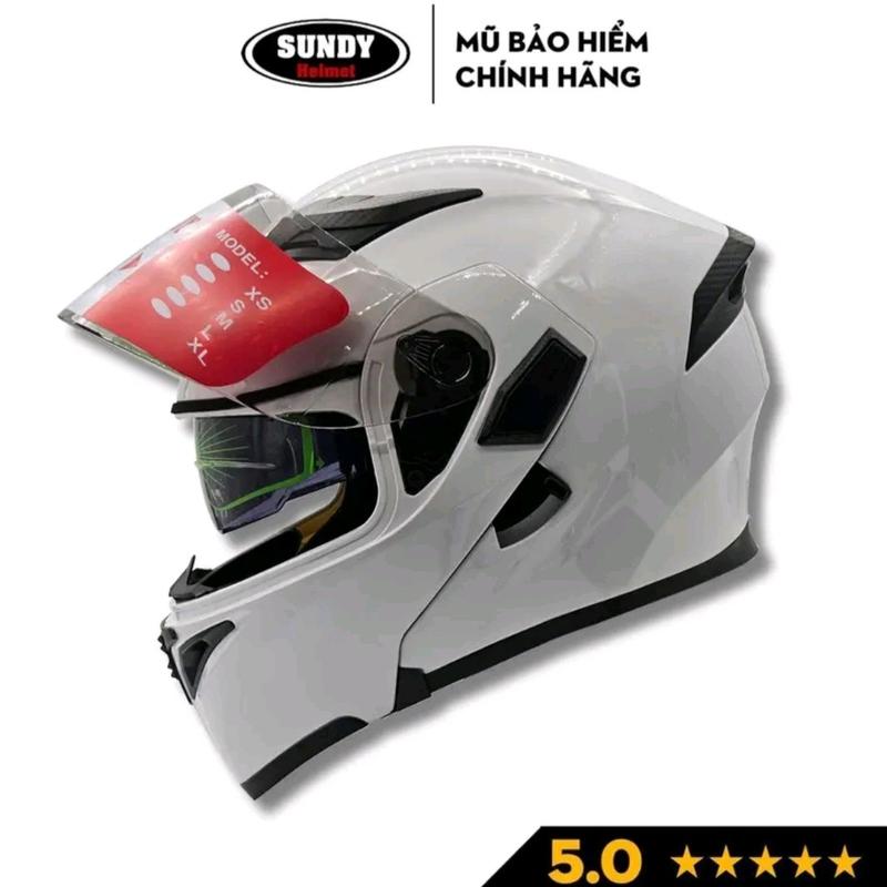 Mũ Bảo Hiểm Full Face Lật Hàm SUNDY Màu Trắng, Size To, Nặng 1,6kg, Vòng Đầu 57-61cm - Helmet