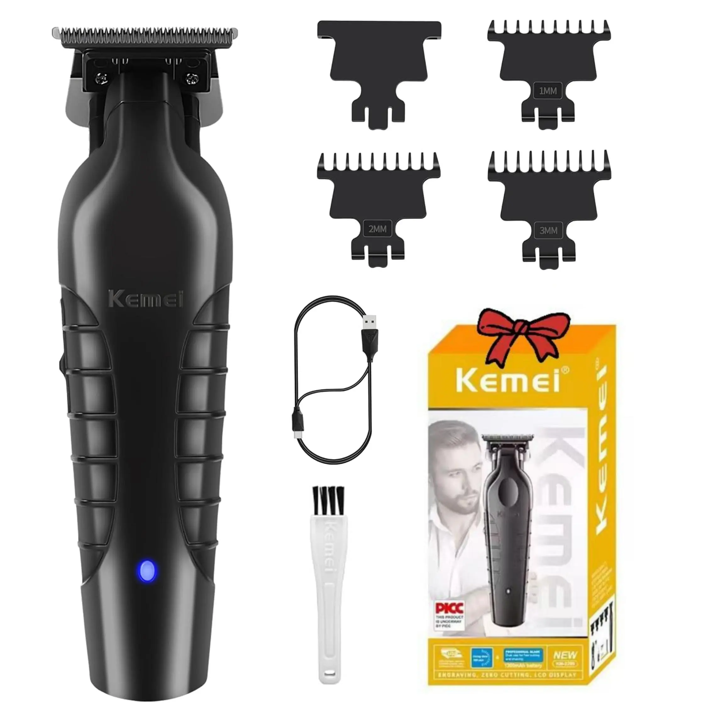 Kemei 2299 Barber Cordless Hair Trimmer, 1 Set 0mm Zero Gapped Carving Clipper Detailer, Professional Electric Finish Cutting Machine for Men