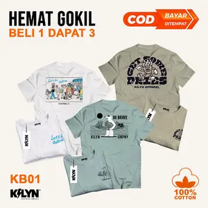 KILYN PAKET 3 PCS Kaos Distro 100% Cotton 24S Baju Skena T Shirt Streetwear Pria Wanita P1