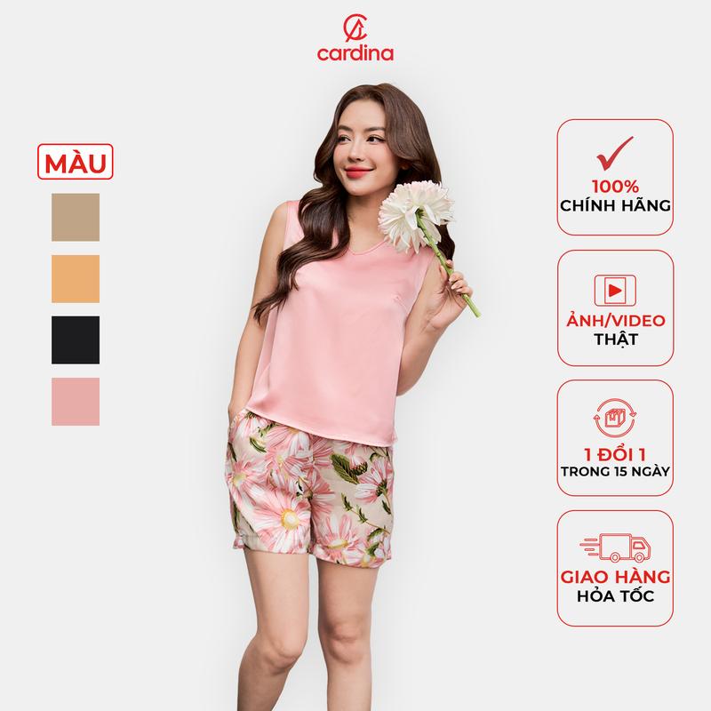  Bộ lụa đùi Cardina thiết kế hoạ tiết sát nách hè Y25 4BSN01 Nữ Women Áo Top Áo Top 