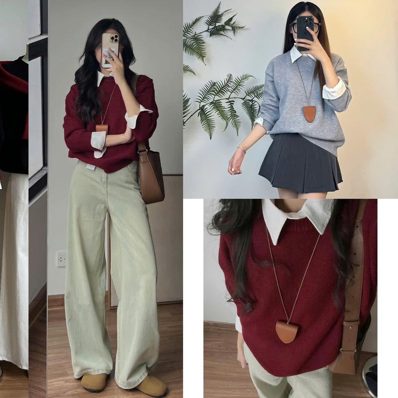 (XẢ KHO NGHỈ BÁN) Áo len cổ tròn chất len mịn dầy form rộng kiểu trơn basic SUMIISHOP mã QC15