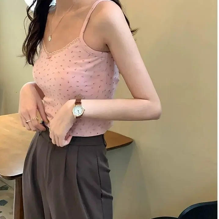 FLIF - Tank Top Rajut Wanita C19 Motif Bunga Bunga Kecil - Ukuran M/L - Panjang, Dalaman 6