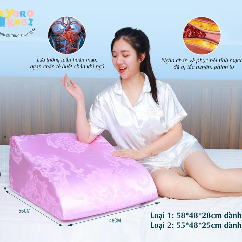 Gối kê chân chống giãn tĩnh mạch yorokobi - Kích thước 55cm*48cm*25cm - Hàng thương hiệu dành cho người cao < 158cm