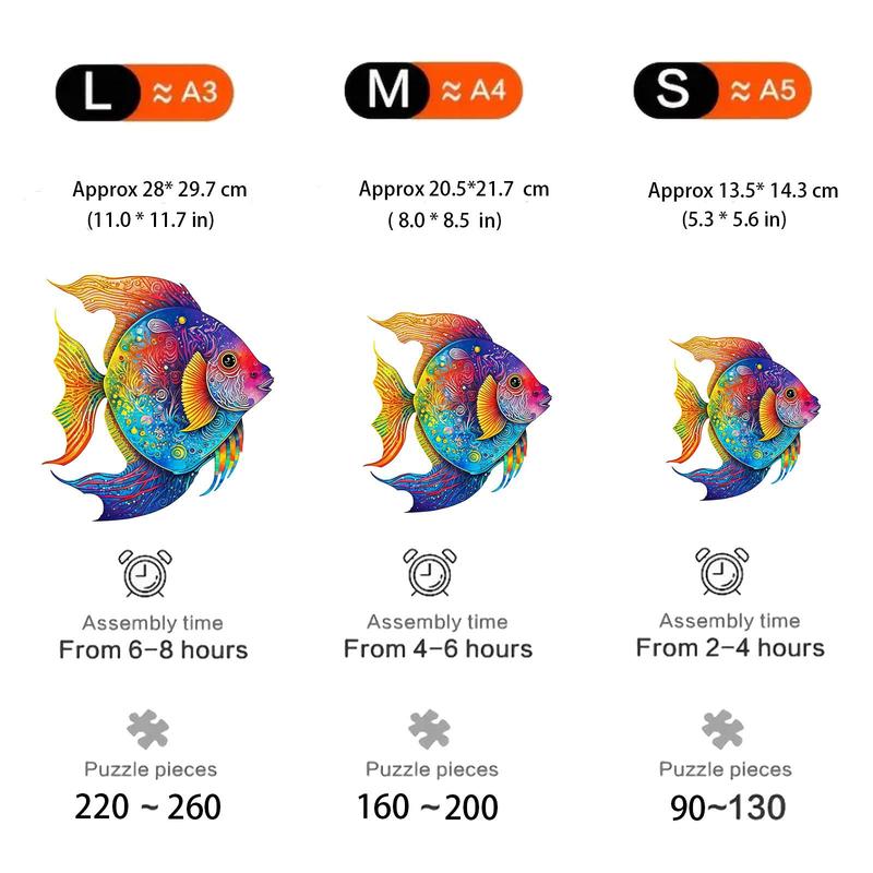 Colorful Tropical Fish Pattern Wooden Jigsaw Puzzle, Irregular Sea Life Shaped Puzzle, Educational Birthday Present for Family & Friends 1