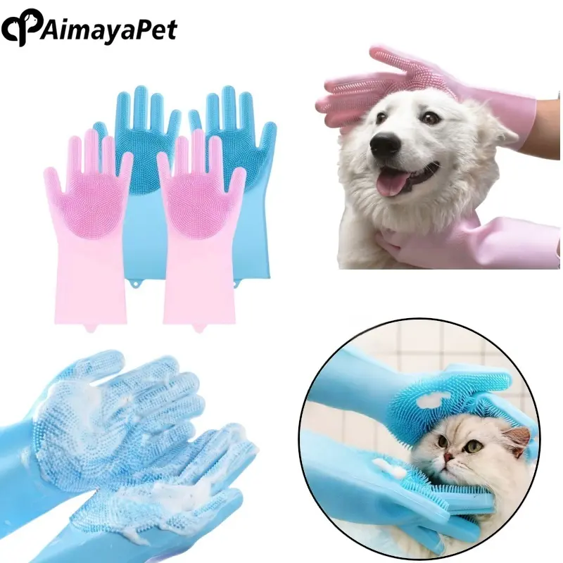 AimayaPet 1 pair Pet Glove Sarung Tangan Shower Hewan Peliharaan/ Sarung Tangan Mandi Hewan Anjing Kucing Dengan Sikat Halus Silicone Gloves Sarung tangan shower hewan peliharaan