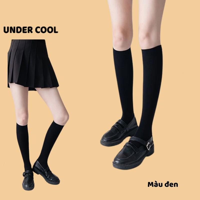Tất Nữ Cổ Cao Đùi Trơn Đen Trắng UNDERCOOL Tất Ống Dài Qua Bắp Chân 42cm Dành Cho Nữ phong cách Nữ Sinh Hàn Quốc  TC67 4