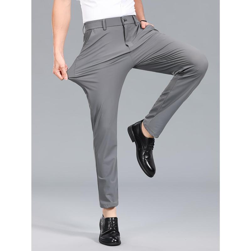 Men'S Stylish Summer Business Casual Pants - High Stretch, Thin Ice- Straight Leg Trousers with Button Detail, Black, Perfect for Office & Formal Events, Work Pant 1