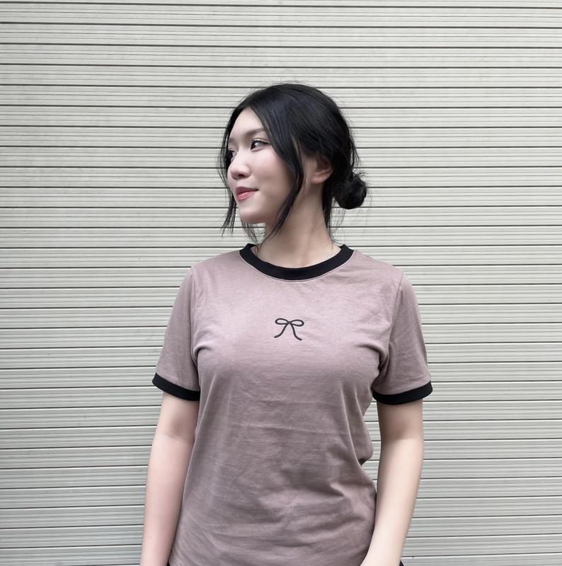 Áo Baby Tee Form Rộng - Phối Nơ Bo Cổ - Vải Thun 2 Chiều Cotton 100% - 45kg Đến 75kg