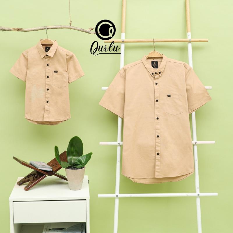 Qurlu - Kemeja KERAH FORMAL dewasa/anak warna COKLAT MUDA/CREAM (bisa couple ayah dan anak) 0