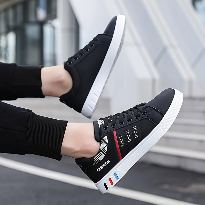 Product Introduction of Comfortable Breathable Men's Lace-up Sneakers, Striped Design Skateboard Shoes with Good Traction 26