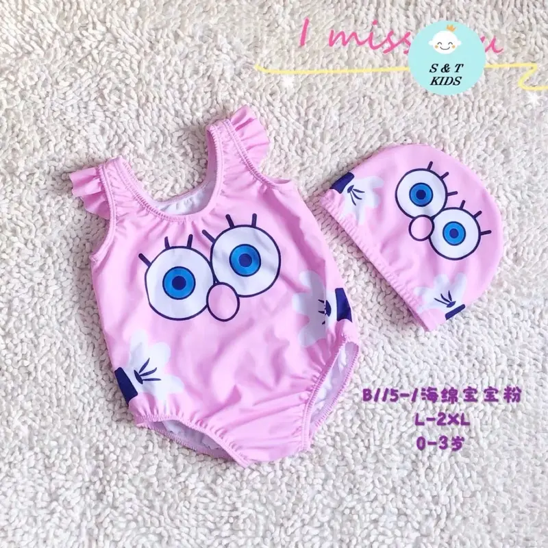 Đồ bơi bé trai bé gái, bikini cho bé có mũ hoạ tiết động vật dễ thương 3