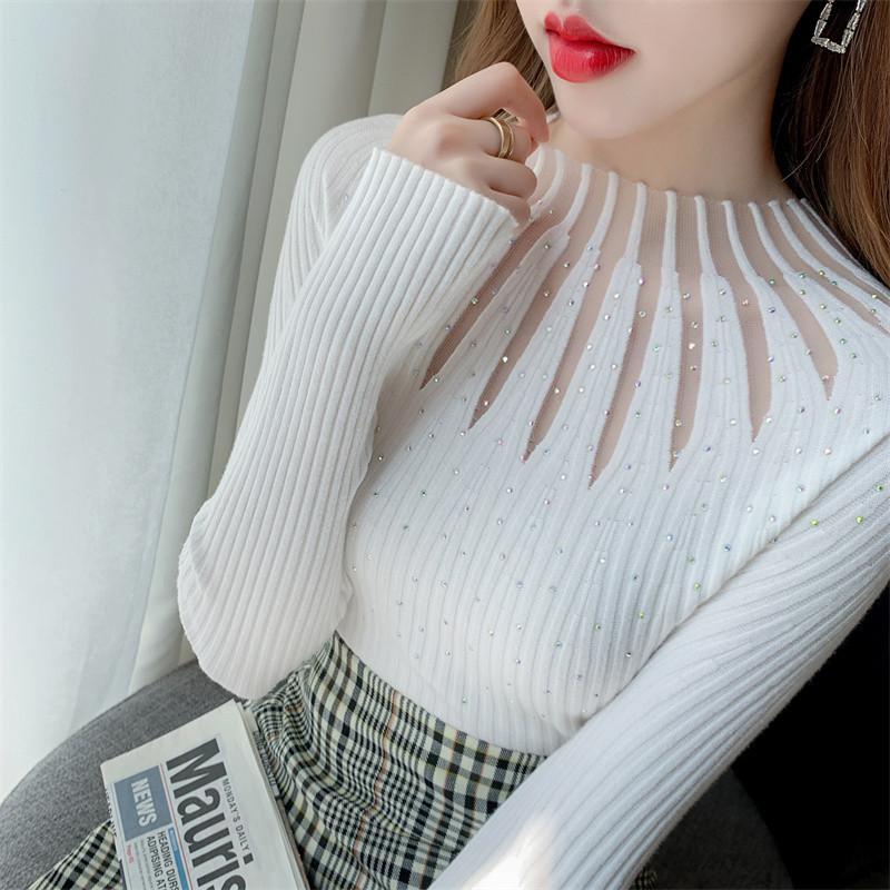 Product Introduction of Áo Lớp Nền Cho Nữ, Hàng Mới Về, Dáng Ôm, Ren Và Kim Cương Giả, Áo Áo Chui Đầu Dễ Phối Đồ Áo Len, Có Thể Mặc Bên Trong Áo Len, Thích Hợp Cho Mùa Thu Top Trắng 21