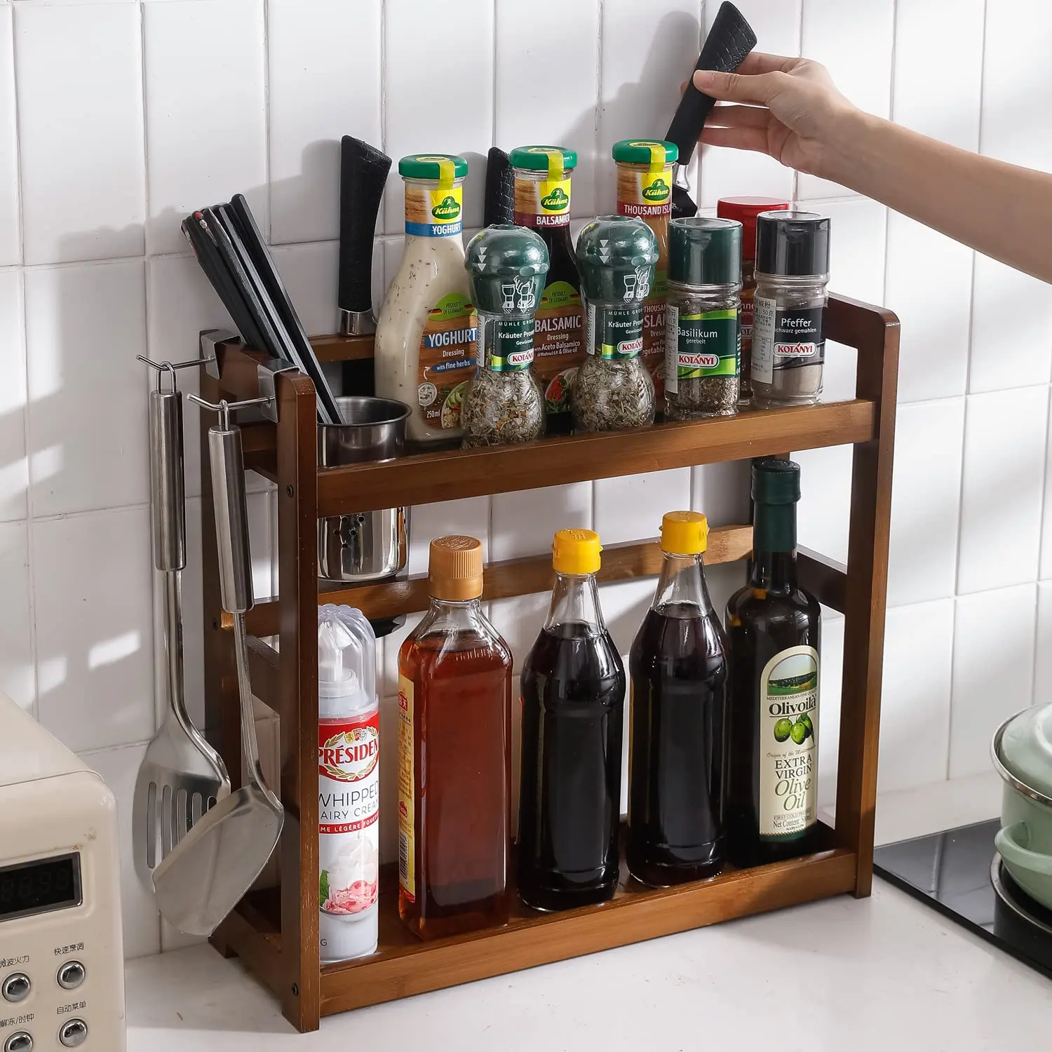 HALOMALL Kitchen Double Bottle Sauce Rack Seasoning Collection Shelf ...