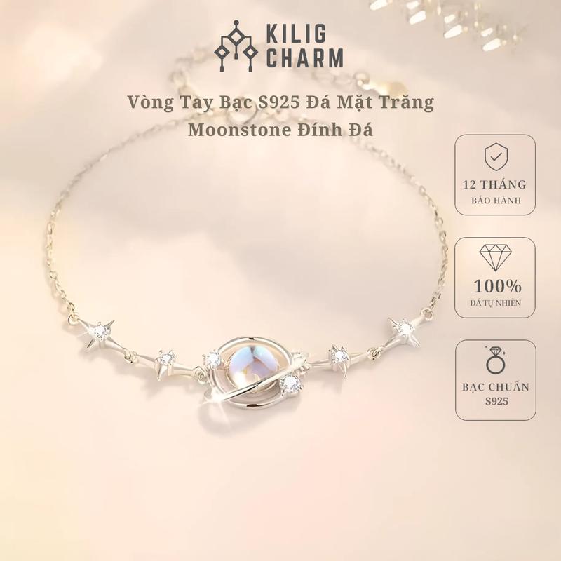  Lắc Tay Bạc Nữ Mix Đá Mặt Trăng Moonstone Đính Đá Sang Trọng Phụ Kiện Dành Cho Nữ KILIG CHARM - KC43 