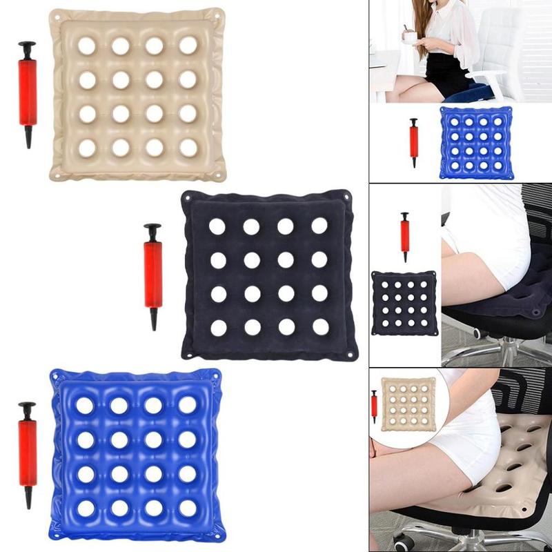 Inflatable Chair Pad 16 Hole Anti-Decubitus Washable Breathable with Inflatable Pump PVC Good Air Tightness Relax for Household Car Adult 4