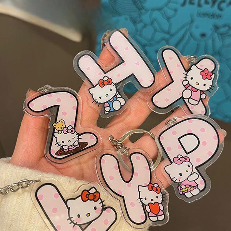  Chữ Móc Khóa Màu Hồng Hello Kitty Mèo Móc KhóaCartoon Acrylic Túi Treo Mặt Dây Chuyền Chìa Khóa Phụ Kiện Cặp Đôi Quà Tặng 