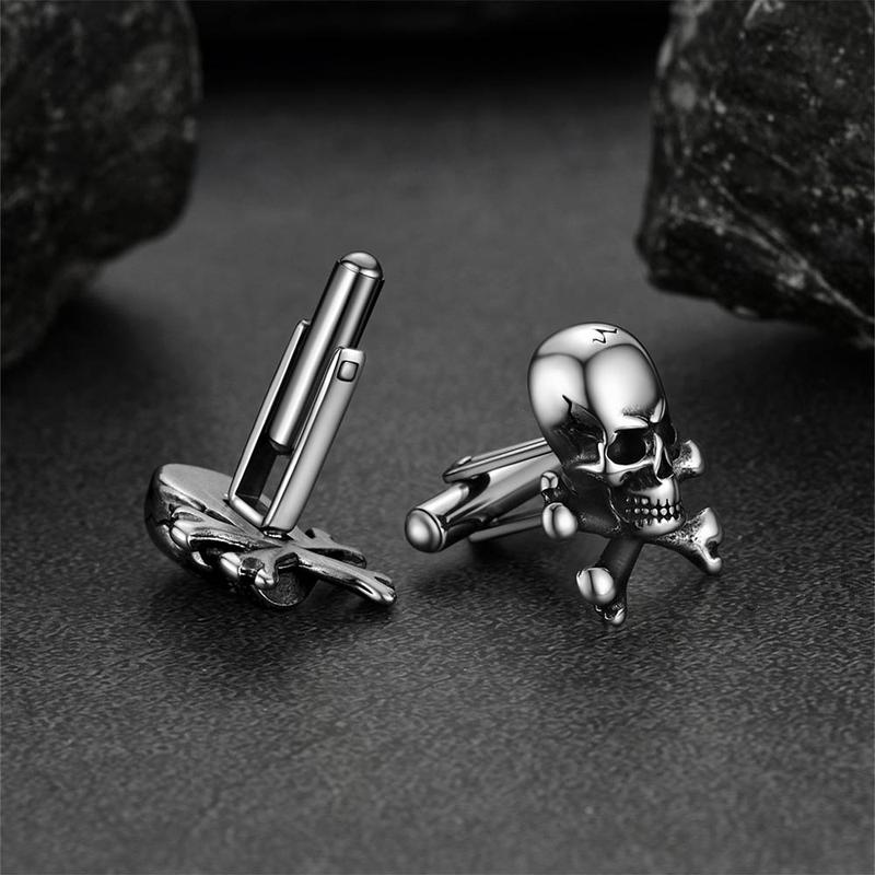 FaithHeart Skull Cufflinks Stainless Steel Gothic Crossbone Head Cufflinks 5