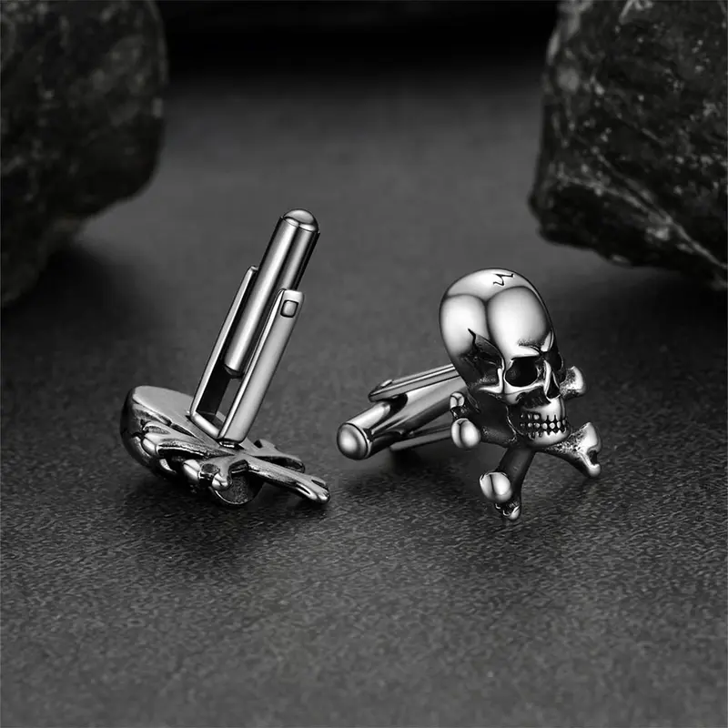 FaithHeart Skull Cufflinks Stainless Steel Gothic Crossbone Head Cufflinks 5