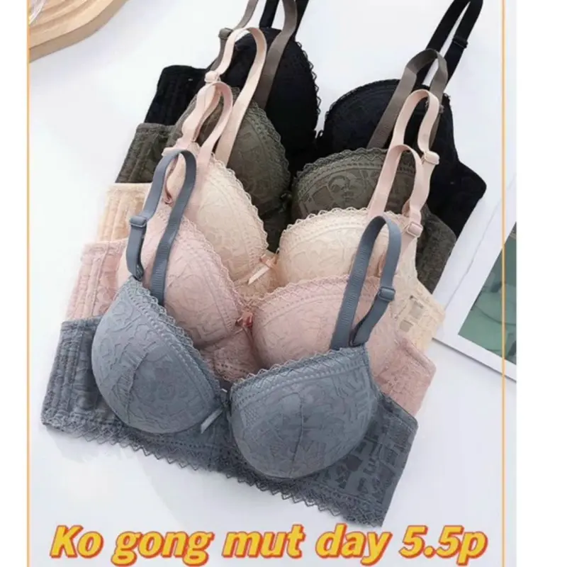 Áo Lót Ren Nữ Đệm Dày 5.5cm Không Gọng Siêu Nâng Đẩy Vòng 1 Cao Cấp Tim Bra Đen 0