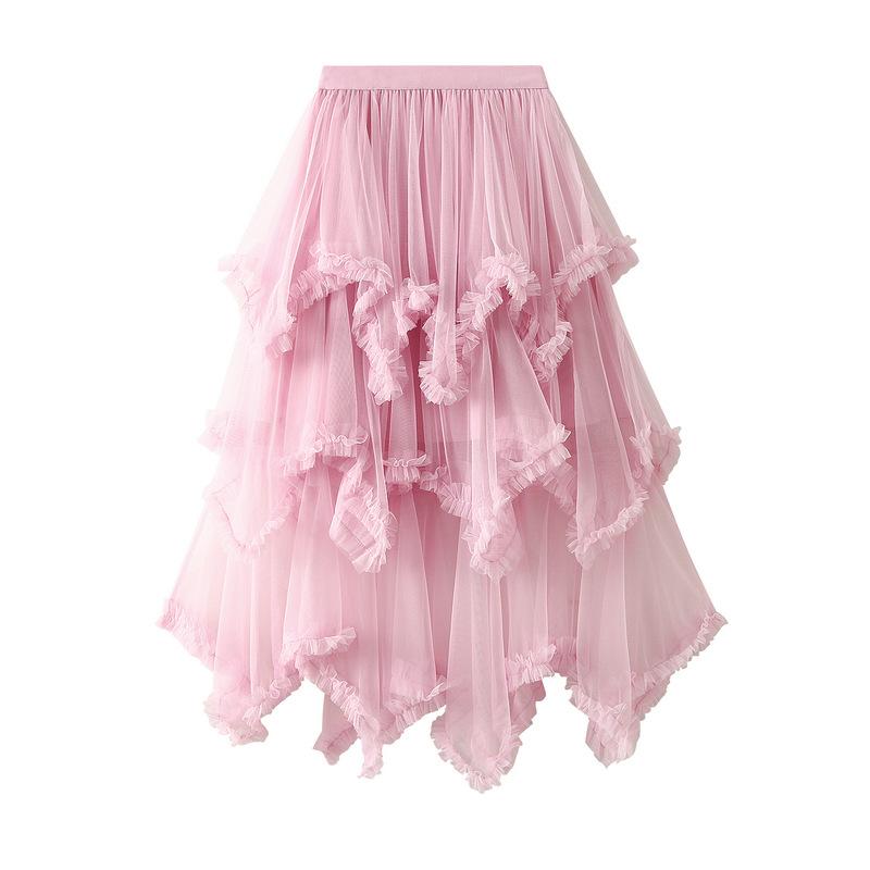 Product Introduction of Váy Bánh Lưới Bất Đối Xứng Dài Trung Bình Cạp Cao, Viền Lớn, Váy Gạc Cổ Tích Bồng Bềnh Váy Dài, 1279, Dành Cho Nữ, Gợi Cảm Và Hấp Dẫn, CH-TKSHOP Voan Women Voi Bo Chun 17
