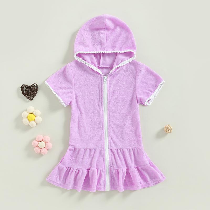 Product Introduction of Girls Swim Cover Up, Terry Bathing Suit Coverup Short Sleeve Zip Up Beach Dress for Kids Advised Age: 2-10 Years 37