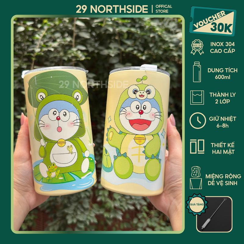 29NS-(Tặng Cọ Rửa) Ly Giữ Nhiệt DORAEMON ẾCH RÙA XANH Dung Tích 600ML Inox 304 Cao Cấp Tặng Kèm Ống Hút,  Bình Giữ Nhiệt summer Nóng Lạnh bình nước ếch xanh