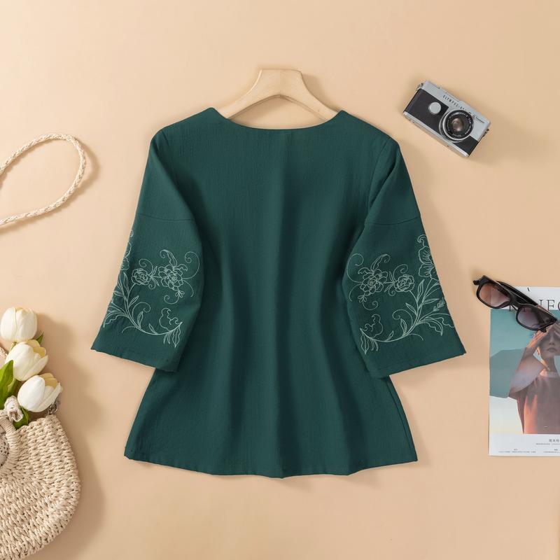 Áo Linen Thun Nữ Trung Niên  Cao Cấp, Sang Trọng cho mẹ thương hiệu Thiều Hoa AN4L0103 Women Top