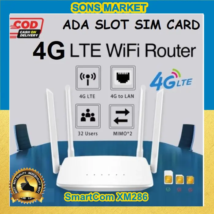 Modem Wifi Wireless Router Sim Card 4G LTE Smartcom XM286 300Mbps Asli ...