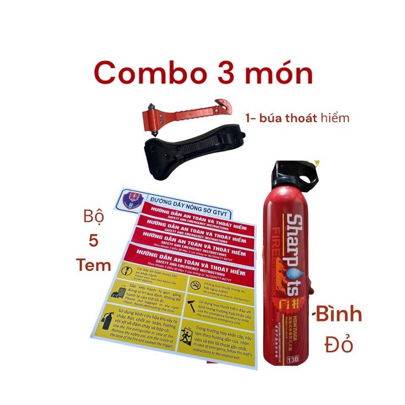 Bộ 3 món đồ ( 1 bình dập lửa 550 - 1 búa phá kính - 1 bộ 5 tem ) 1