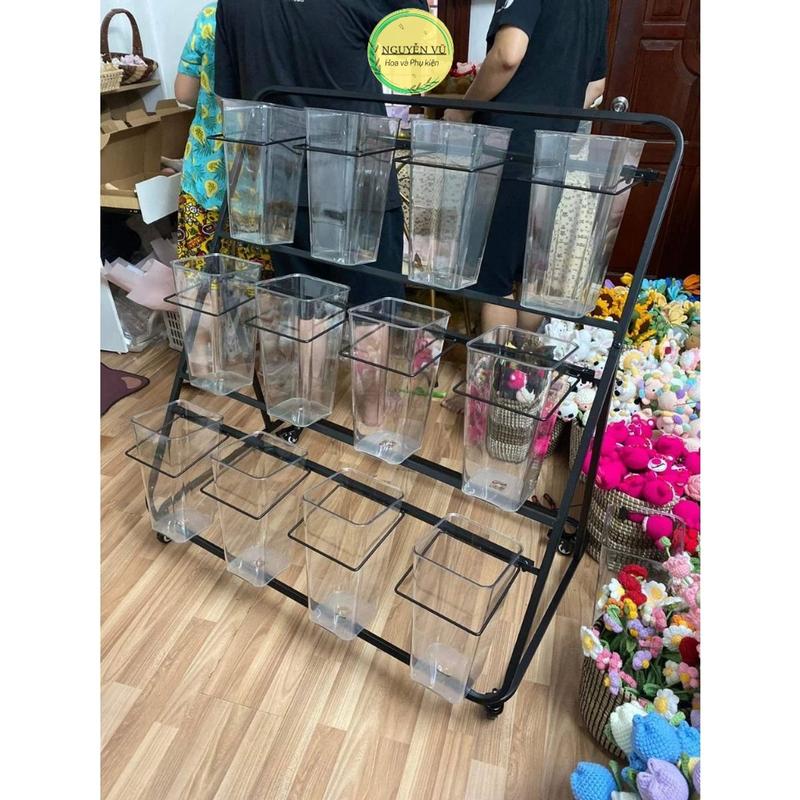Kệ trưng bày hoa cao cấp 3 tầng 12 xô kệ bày hoa mica 3 tầng kệ chưng hoa gấp gọn tiện lợi có bánh xe dễ dàng tháo lắp kệ sắt trưng hoa có xô, kệ treo hoa chưng hoa kệ hoa nhiều tầng kệ để hoa trưng bày kệ hoa 3 tầng