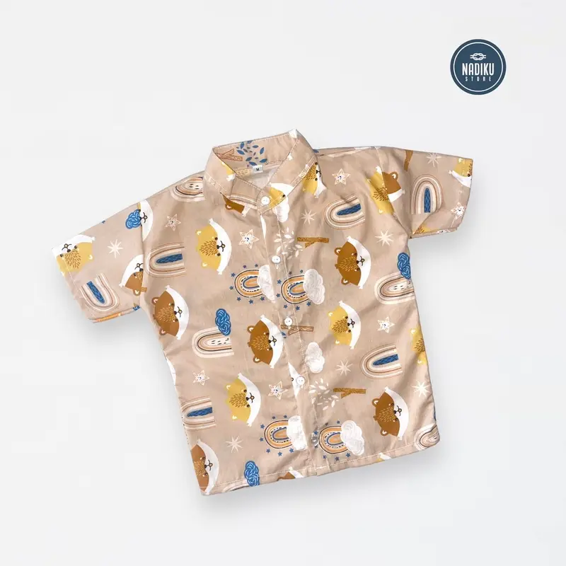 kemeja anak motif , kemeja anak katun premium, kerah sanghai, kemeja anak motif beruang, kemeja anak laki, kemeja anak perempuan, kemeja katun Baju 0