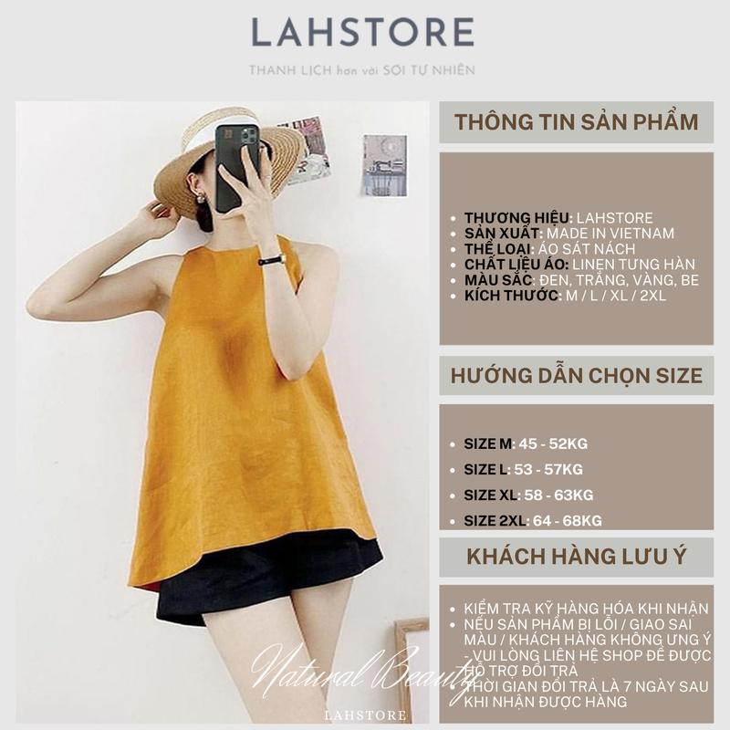 Áo sát nách nữ dáng yếm vải linen tưng Hàn LAHSTORE lưng xẻ sâu, cúc bọc (Trắng) Top 1