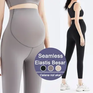 Celana Legging Hamil Spandex Jumbo Panjang Ibu Hamil Wanita Leging Adjustable Maternity Pants  Katun  Hitam 3015
