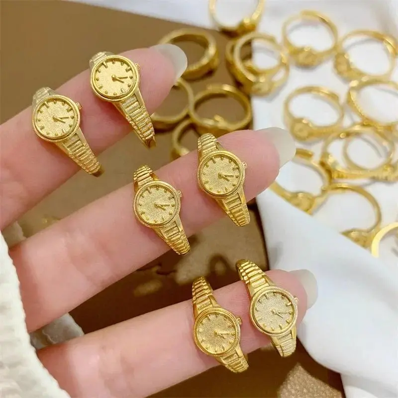 New Small Gold Watch Ring Vietnamese Sand Gold Watch Index Finger Rings Trend Couple Men and Women Ring Fashion Jewelry
