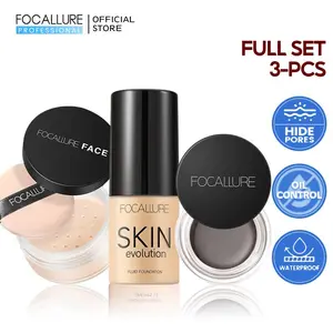 (BUNDLE) FOCALLURE 3PCS Makeup Set Foundation & Loose Powder & Eyebrow Gel
